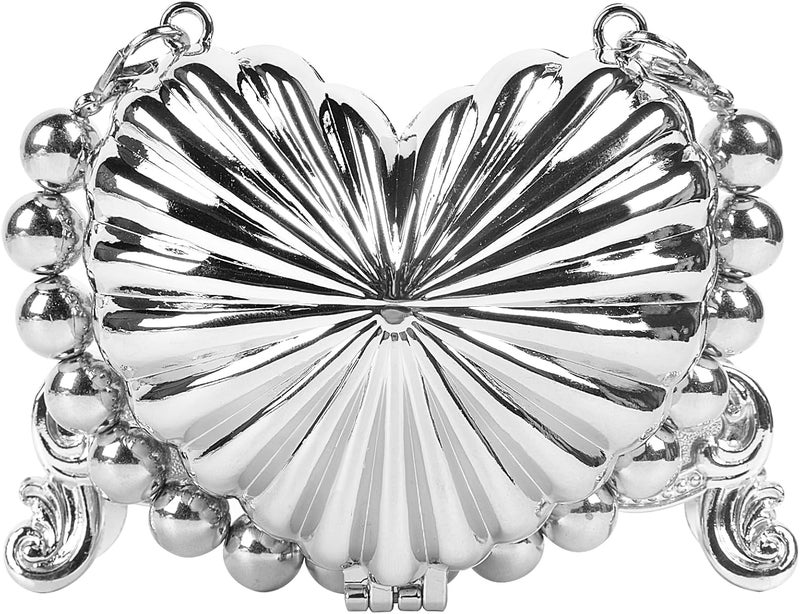 QZUnique Mini Heart Evening Bag, Metal Purse Crossbody Handbag for Girl Kids, Women Shoulder Bag for Wedding Prom Party - Image 1